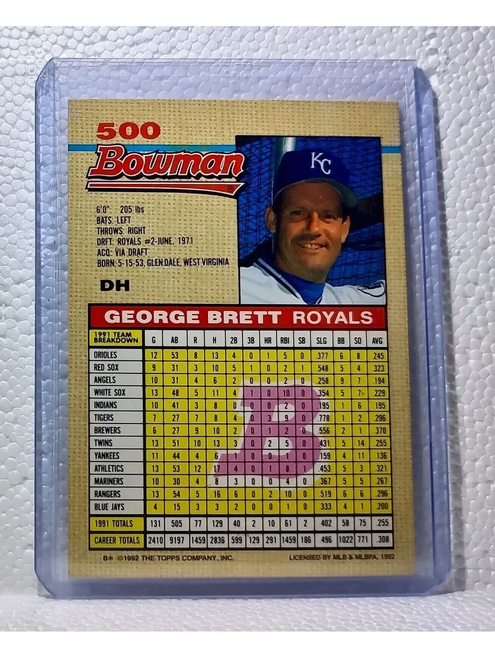 George Brett 1992 Topps Bowman MLB #500 Baseball Card Kansas City Royals